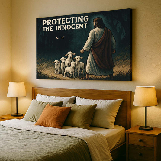 Jesus Protecting the Lambs in the Dark, Wall Art Canvas
