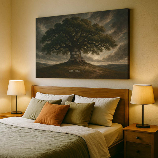 'Be Strong and Courageous' Beneath Majestic Oak, Wall Art Canvas