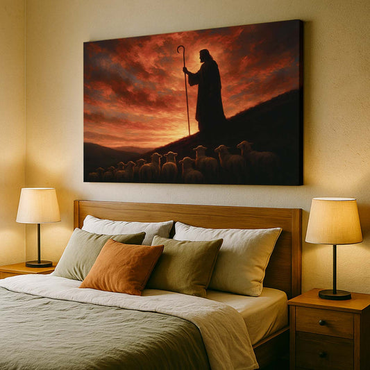 Jesus Calling the Lost Lamb in Rocky Hills, Wall Art Canvas