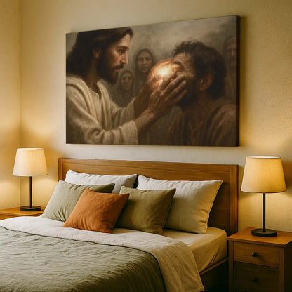 Jesus Healing Blind Man's Eyes, Wall Art Canvas