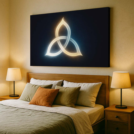 Trinity Knot of Light Glowing Symbol, Wall Art Canvas