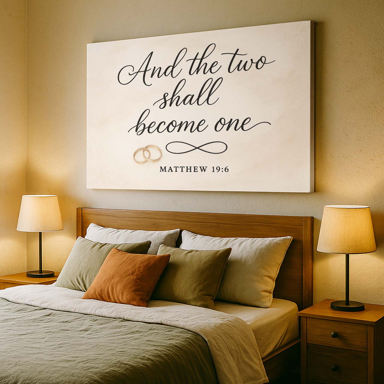 And the Two Shall Become One Matthew 19:6 Wedding Rings Symbol, Wall Art Canvas