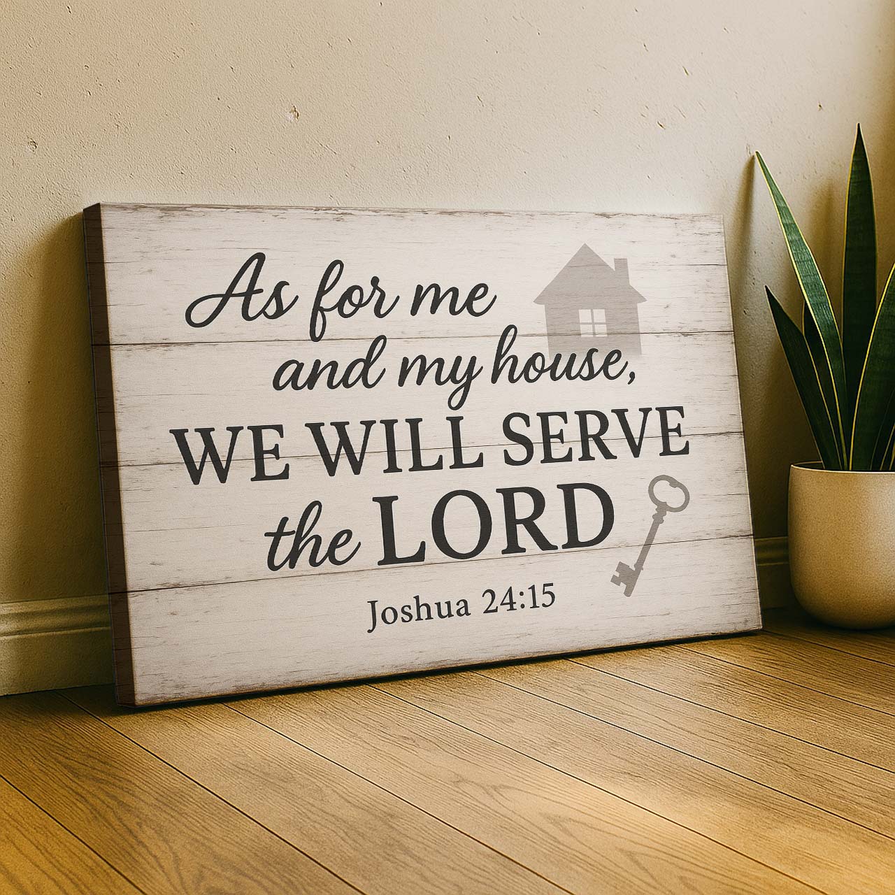Family Blessing 'As for Me and My House We Will Serve the Lord', Wall Art Canvas