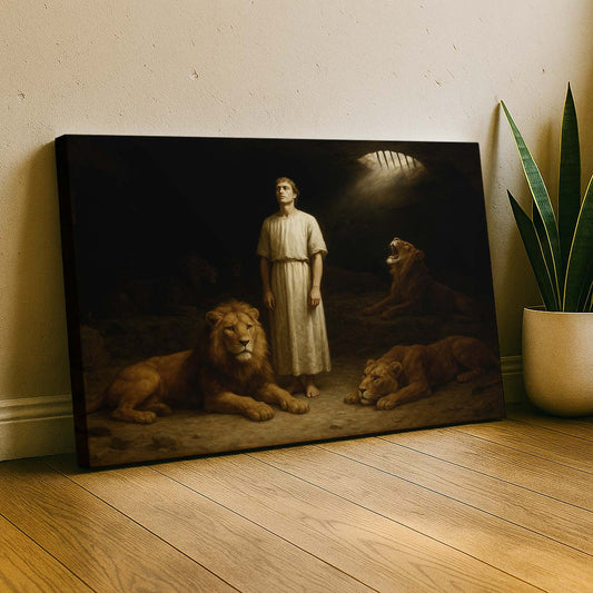 Daniel Standing Calm Among Lions by Divine Light, Wall Art Canvas