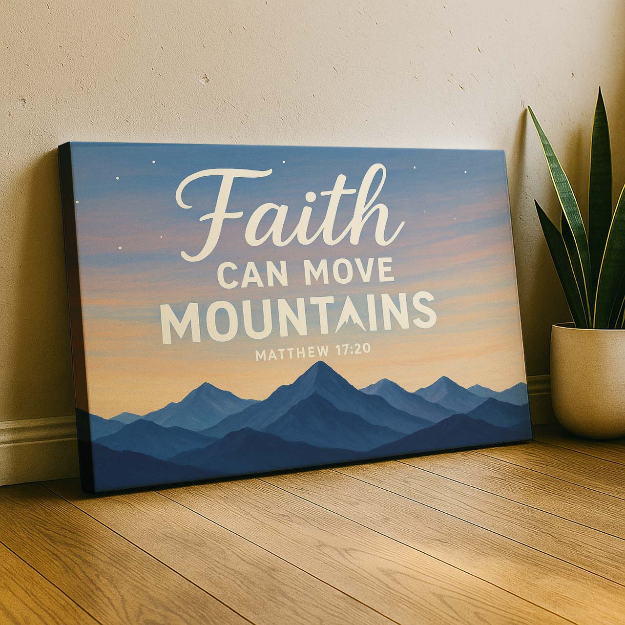 Mountain Silhouettes with ‘Faith Can Move Mountains’, Wall Art Canvas