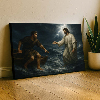 Jesus Reaching Out to Peter on the Stormy Sea, Wall Art Canvas