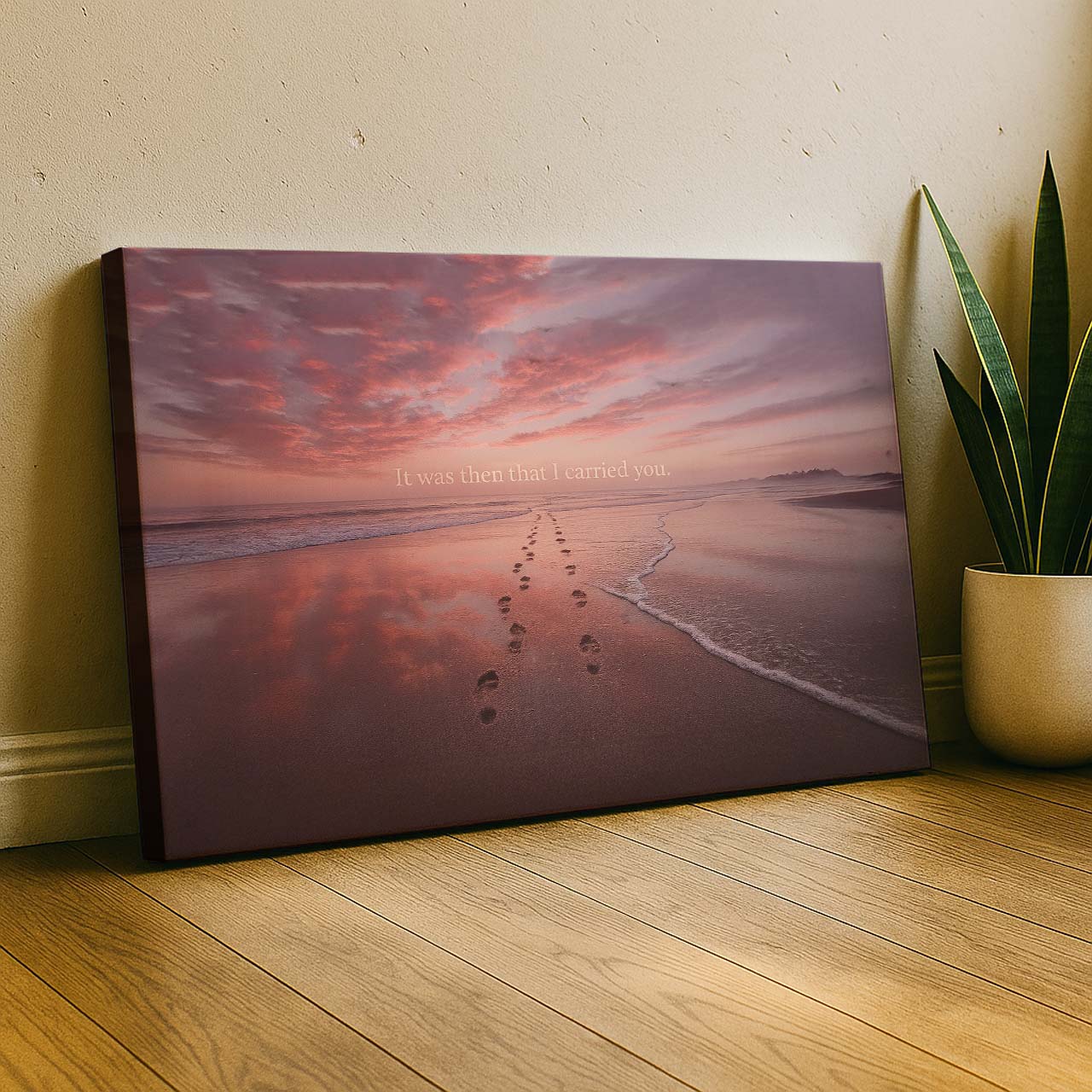 Footprints Along the Shore at Sunset, Wall Art Canvas