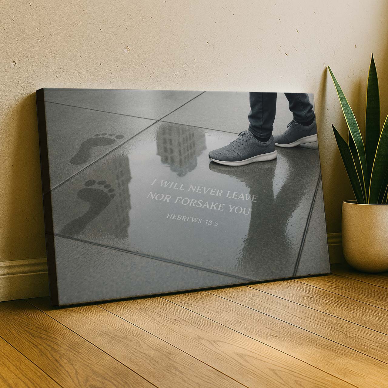 Urban Footprints with ‘I Will Never Leave Nor Forsake You’, Wall Art Canvas