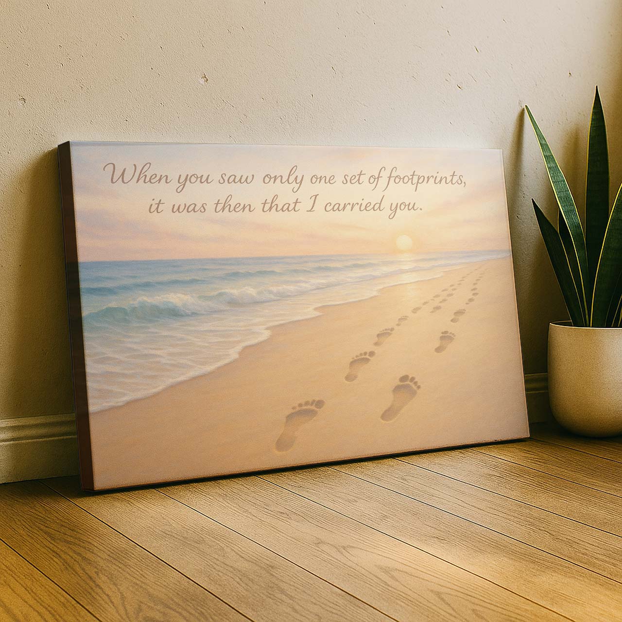 Beach Footprints with ‘When You Saw Only One Set of Footprints’, Wall Art Canvas