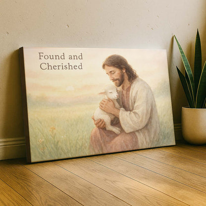 Jesus Cherishing a Lamb at Sunrise in a Field, Wall Art Canvas
