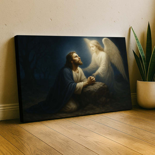 Jesus Praying with Angel in Gethsemane Garden, Wall Art Canvas