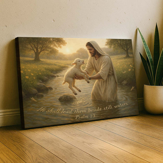 Jesus Rescuing a Lamb in a Gentle Stream, Wall Art Canvas