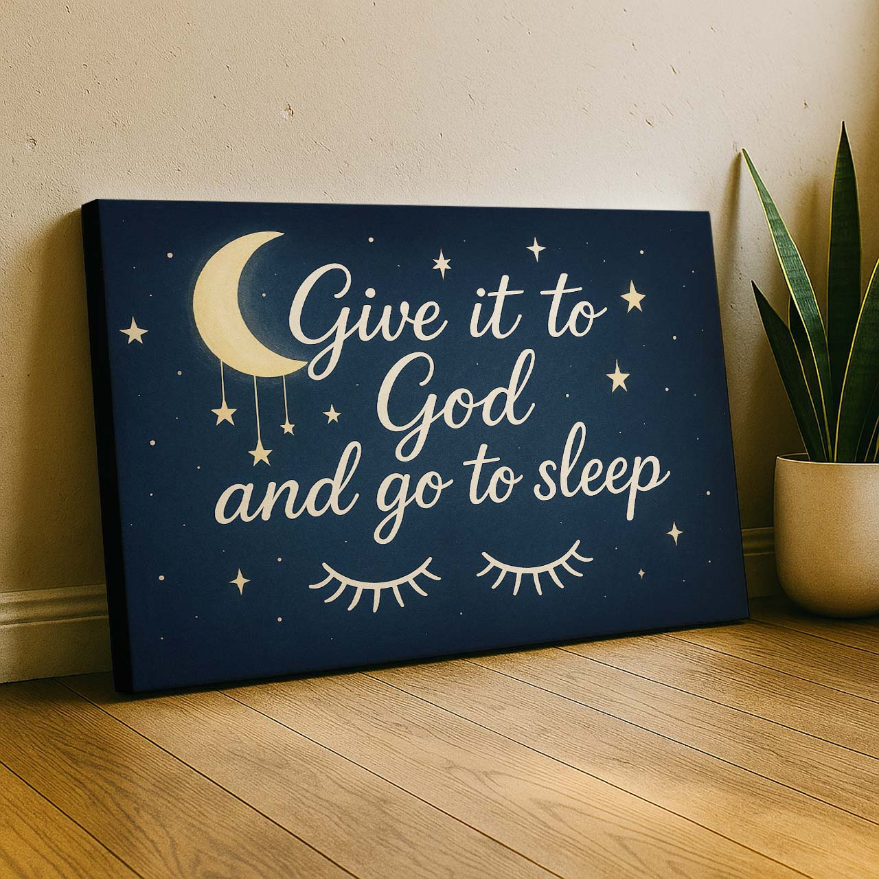 Moon and Stars ‘Give It to God and Go to Sleep’, Wall Art Canvas