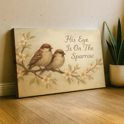 His Eye Is On The Sparrow with Scripture, Wall Art Canvas
