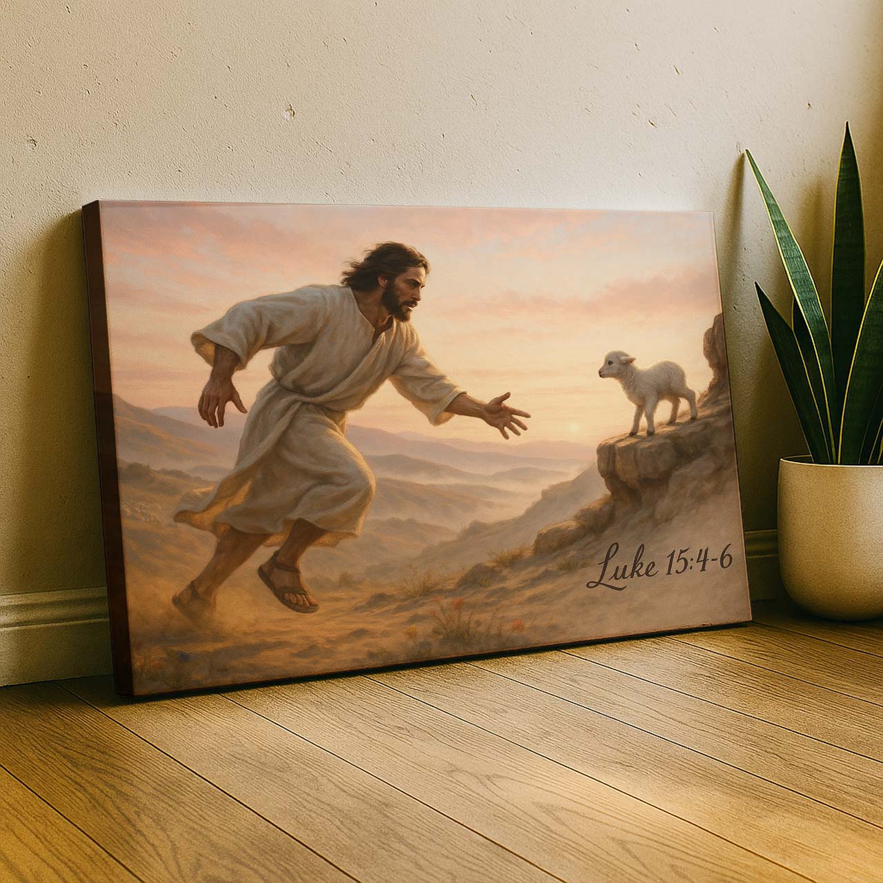 Jesus Chasing the Lost Lamb at Dawn, Wall Art Canvas