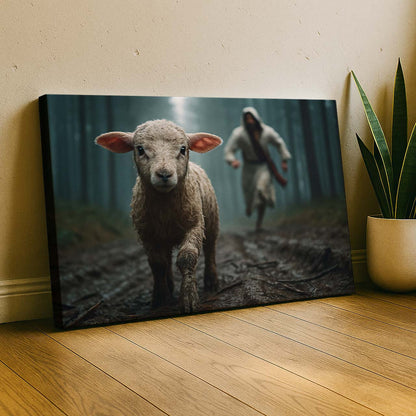 Jesus Rescuing the Lamb in the Forest, Wall Art Canvas