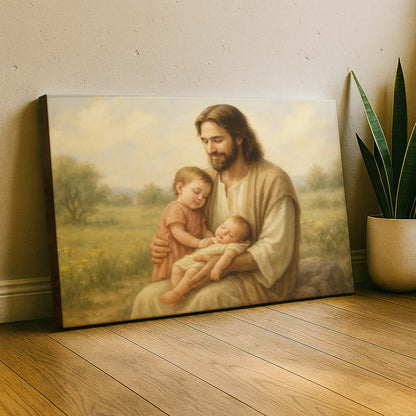 Jesus Embracing Little Children, Wall Art Canvas