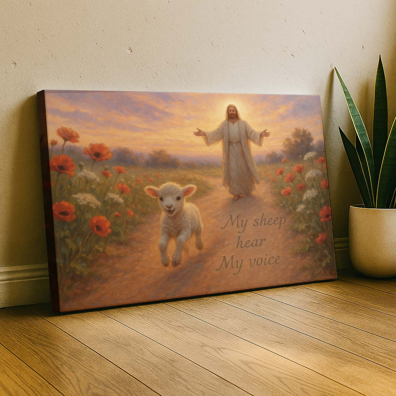 Jesus Calling Lamb Running Home, Wall Art Canvas