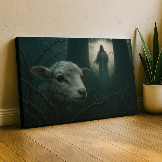 Jesus Encountering Lamb in Forest, Wall Art Canvas