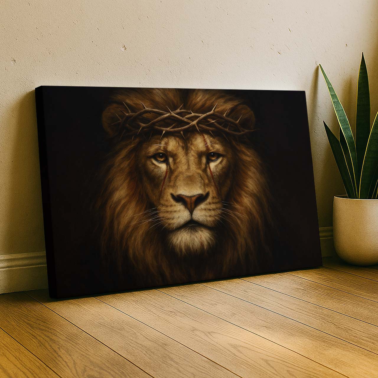 Lion of Judah Wearing Crown of Thorns, Wall Art Canvas