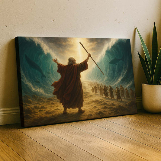 Moses Parting the Red Sea Under Divine Light, Wall Art Canvas