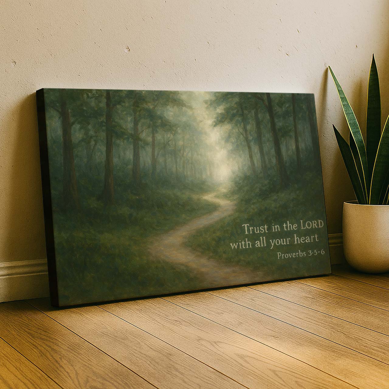 Forest Path Framed by 'Trust in the LORD' Proverbs 3:5-6, Wall Art Canvas
