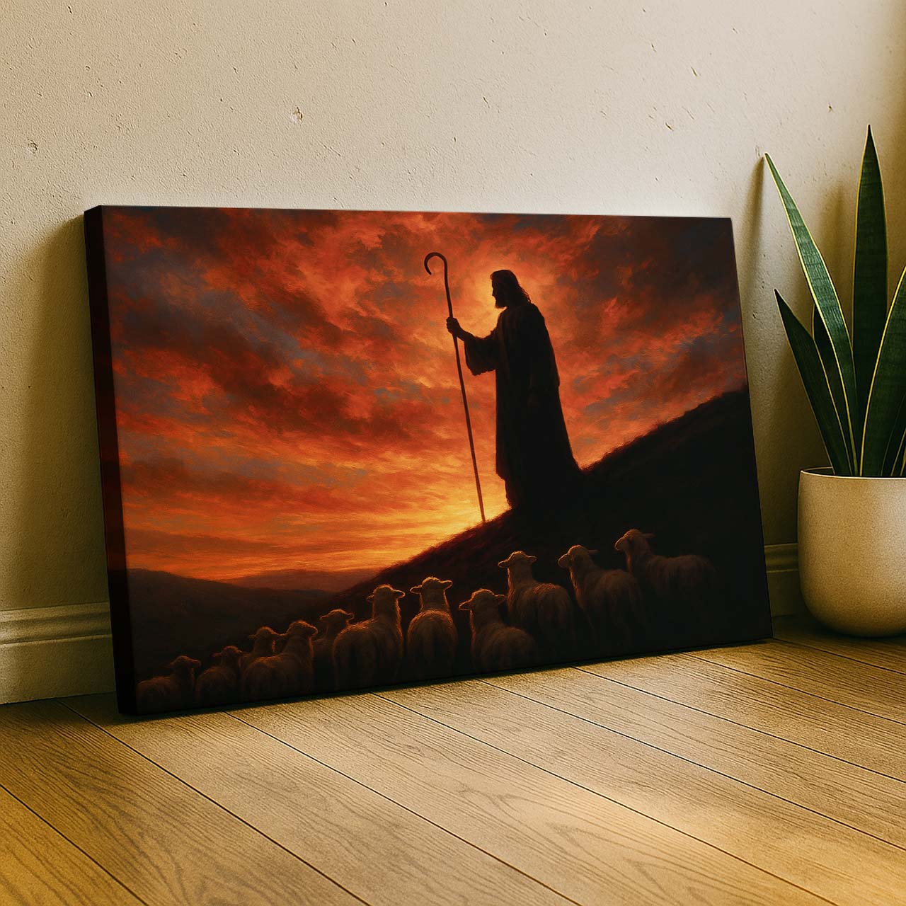 Jesus Calling the Lost Lamb in Rocky Hills, Wall Art Canvas