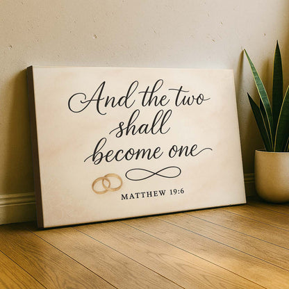And the Two Shall Become One Matthew 19:6 Wedding Rings Symbol, Wall Art Canvas