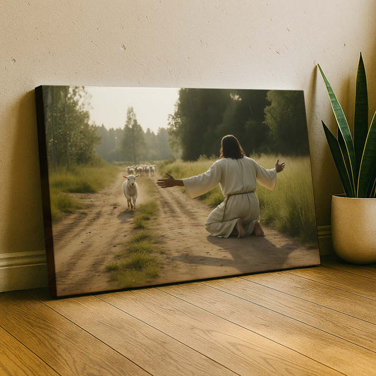 Lamb Running to Jesus, Wall Art Canvas – mock-up 2