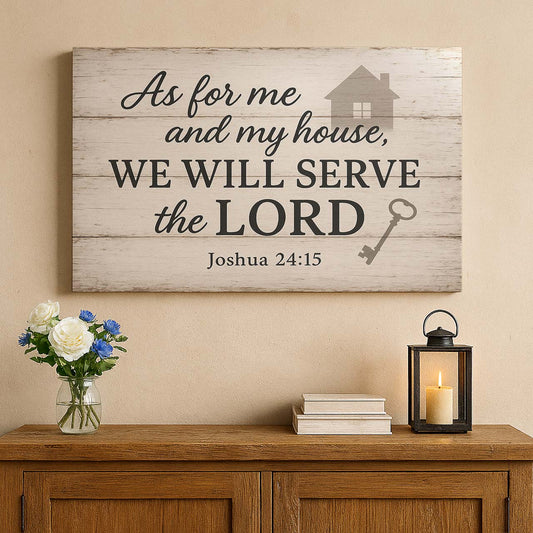 Family Blessing 'As for Me and My House We Will Serve the Lord', Wall Art Canvas
