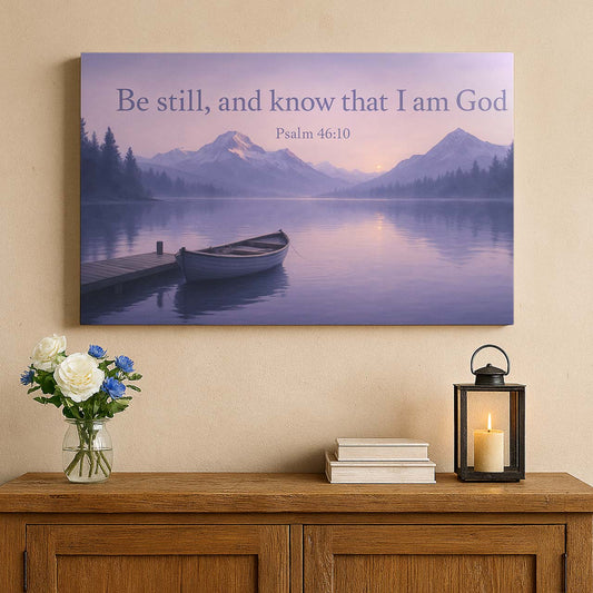 Mountain Lake Reflection with Lone Boat, Wall Art Canvas