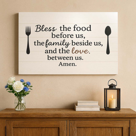 Dinner Table Prayer with Utensil Icons, Wall Art Canvas
