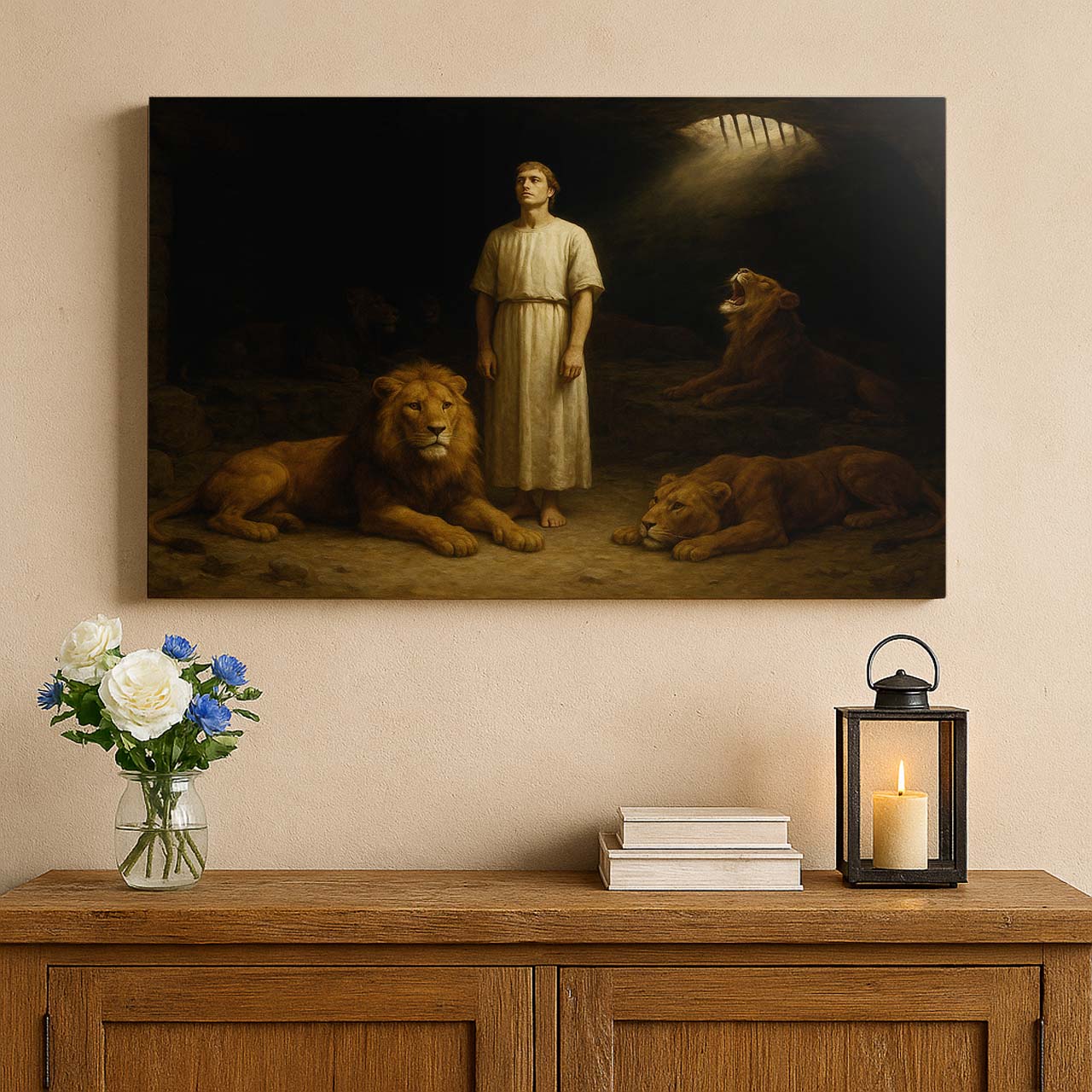 Daniel Standing Calm Among Lions by Divine Light, Wall Art Canvas