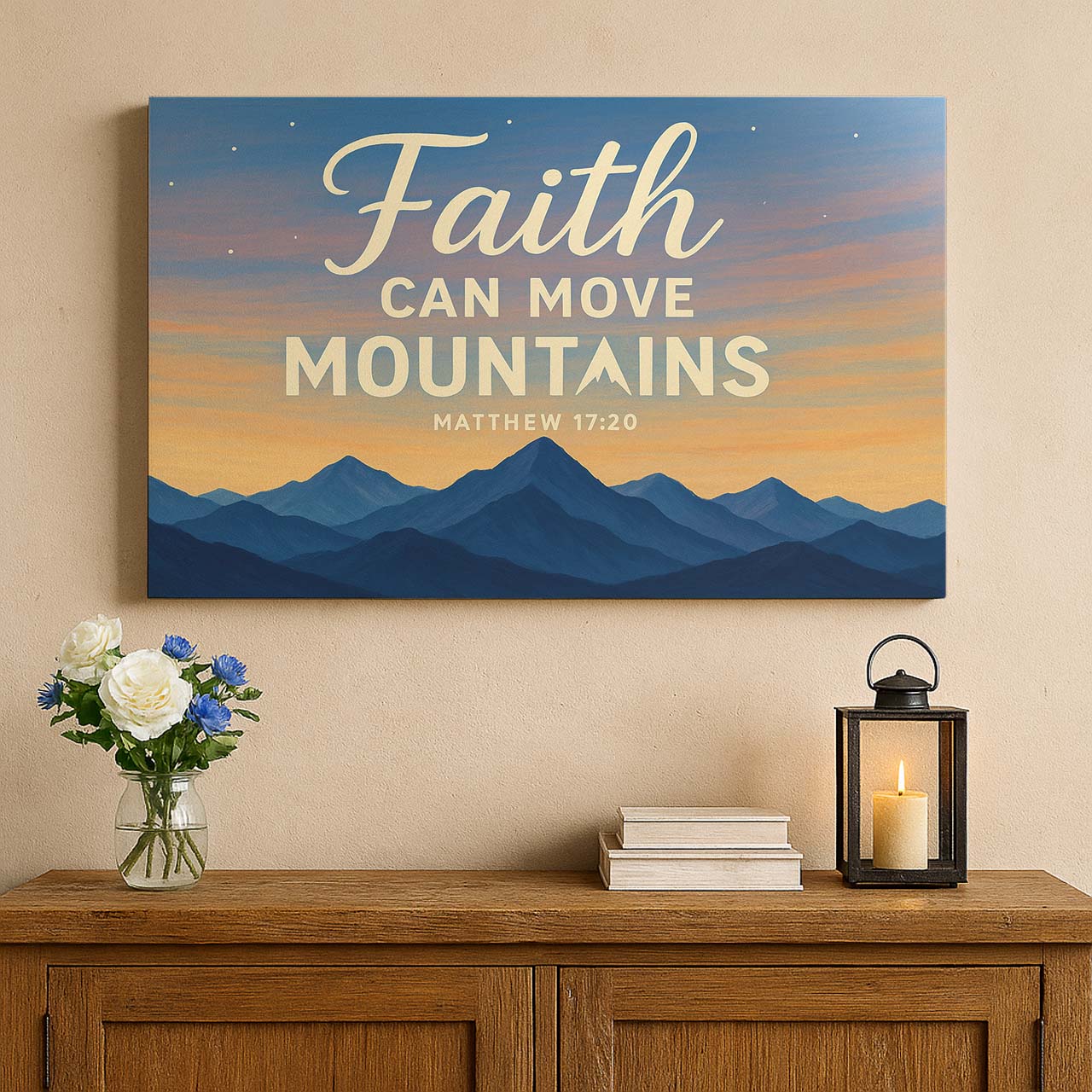 Mountain Silhouettes with ‘Faith Can Move Mountains’, Wall Art Canvas
