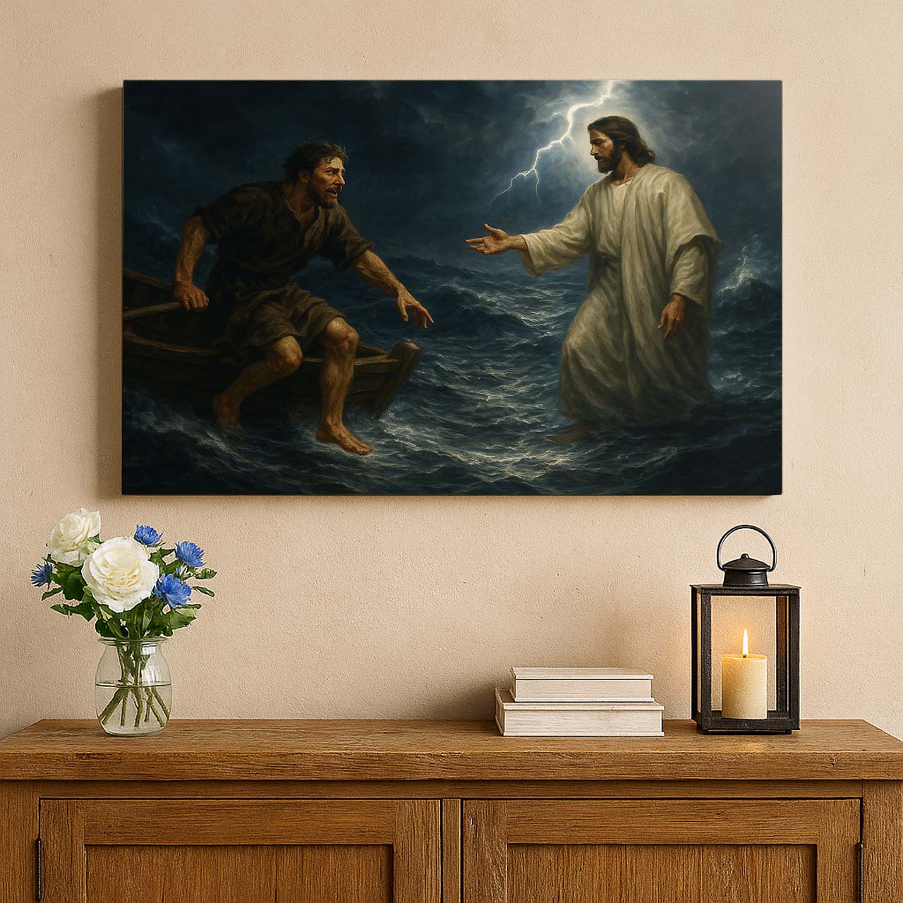 Jesus Reaching Out to Peter on the Stormy Sea, Wall Art Canvas