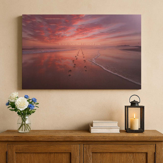 Footprints Along the Shore at Sunset, Wall Art Canvas