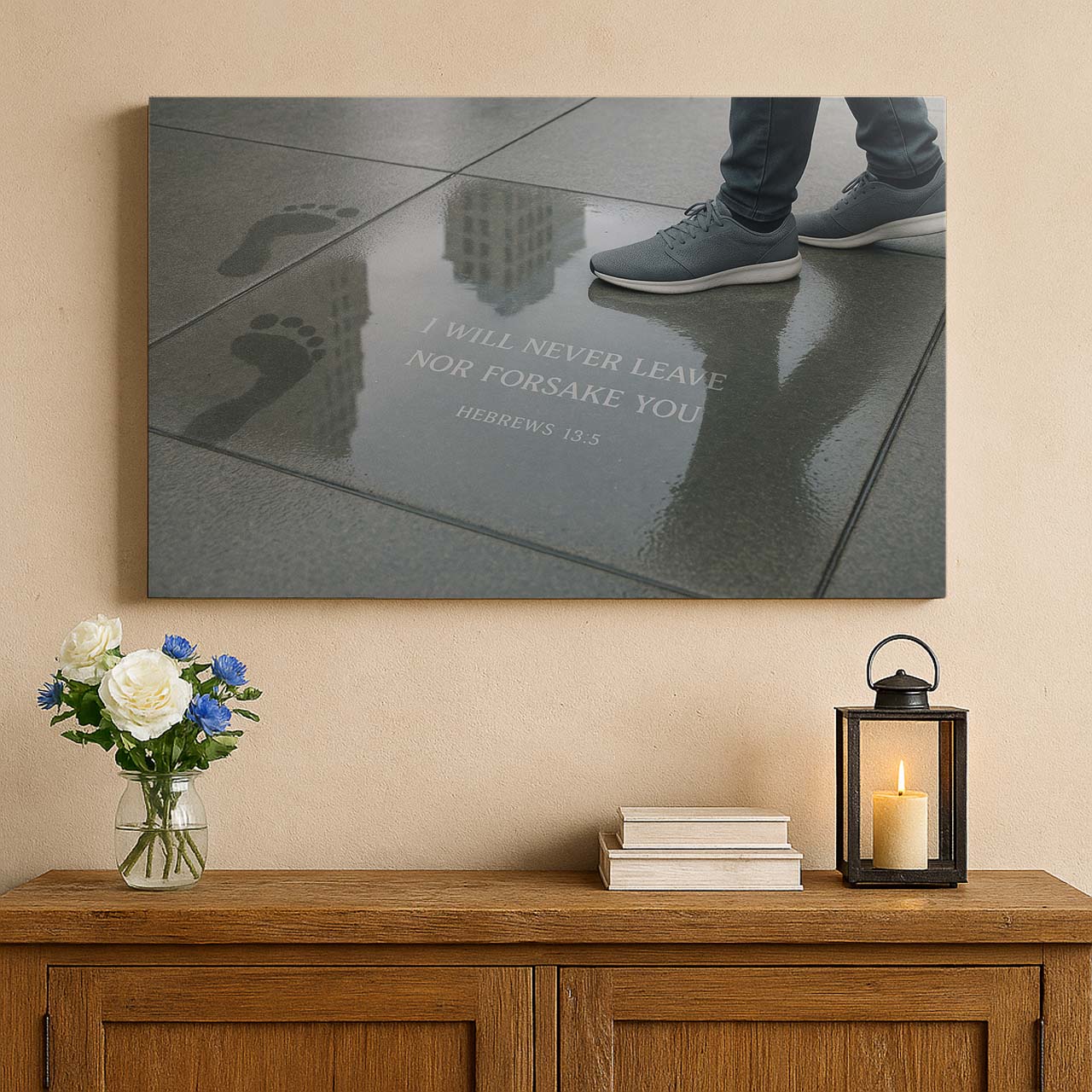 Urban Footprints with ‘I Will Never Leave Nor Forsake You’, Wall Art Canvas
