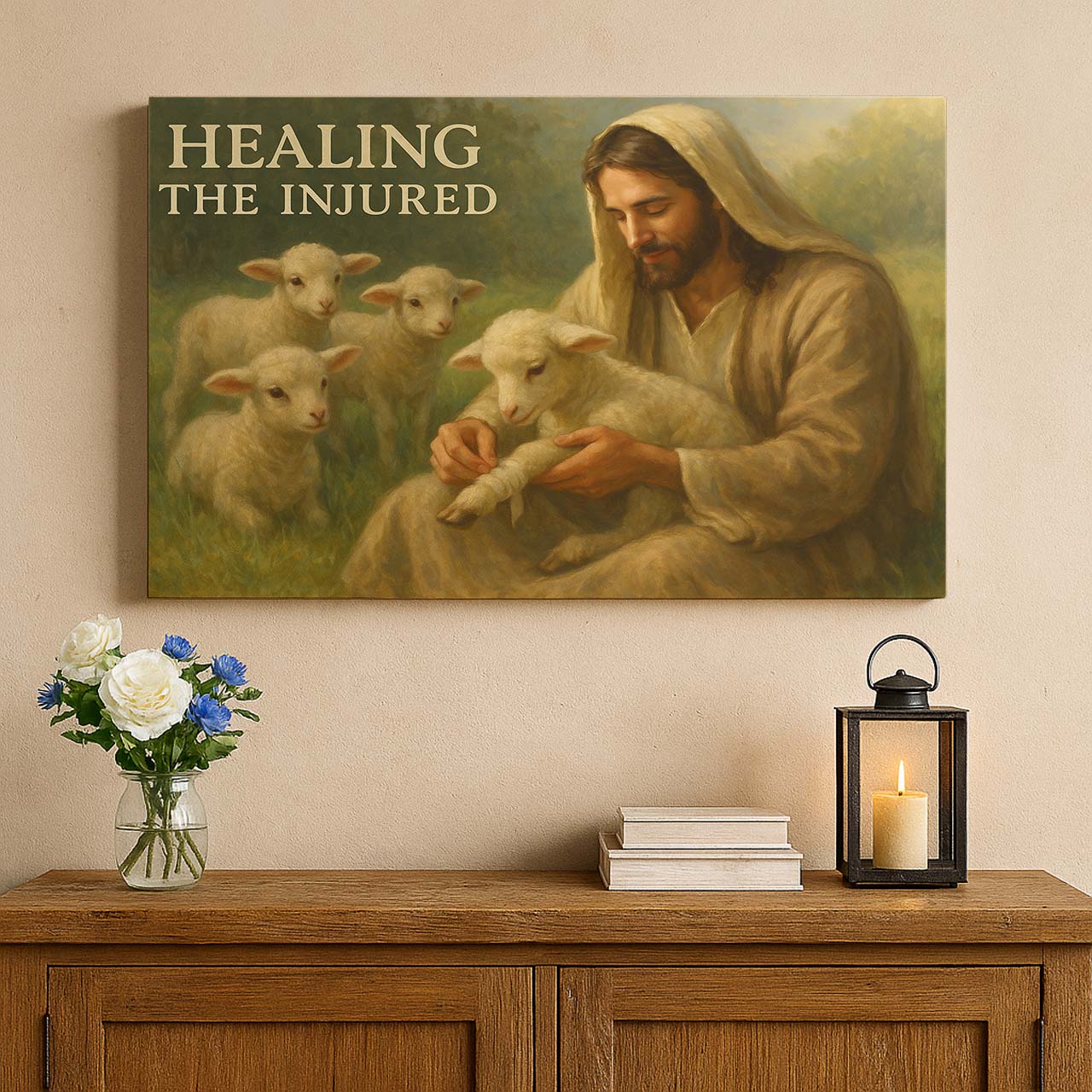 Jesus Healing the Injured Lamb, Wall Art Canvas