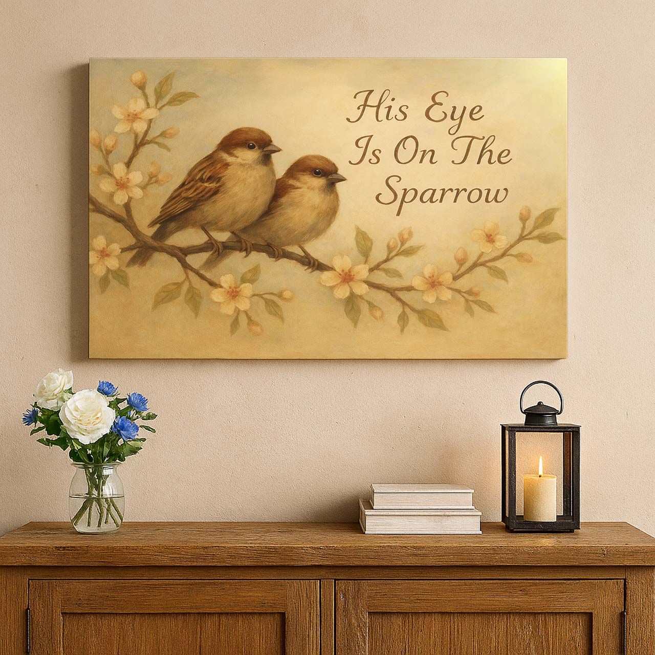 His Eye Is On The Sparrow with Scripture, Wall Art Canvas