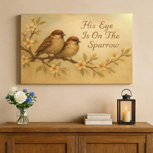 His Eye Is On The Sparrow with Scripture, Wall Art Canvas