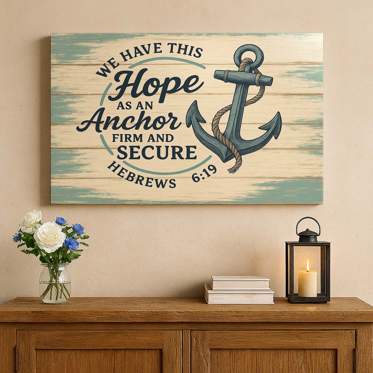 Nautical ‘Hope Anchors the Soul’, Wall Art Canvas