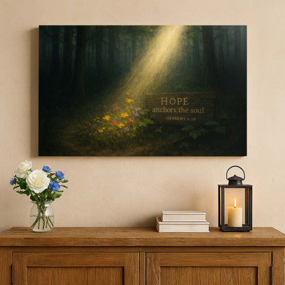 Light Shining on ‘Hope Anchors the Soul’, Wall Art Canvas