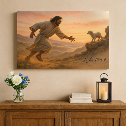 Jesus Chasing the Lost Lamb at Dawn, Wall Art Canvas