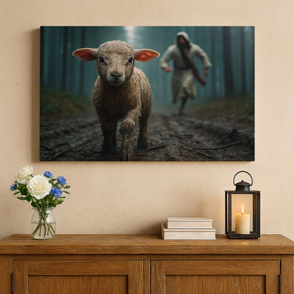 Jesus Rescuing the Lamb in the Forest, Wall Art Canvas