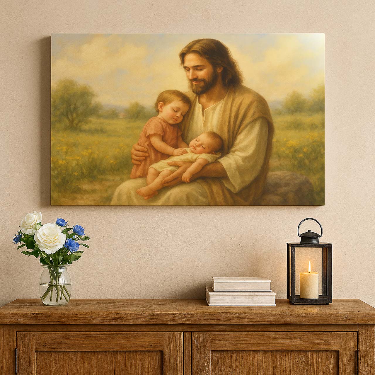 Jesus Embracing Little Children, Wall Art Canvas