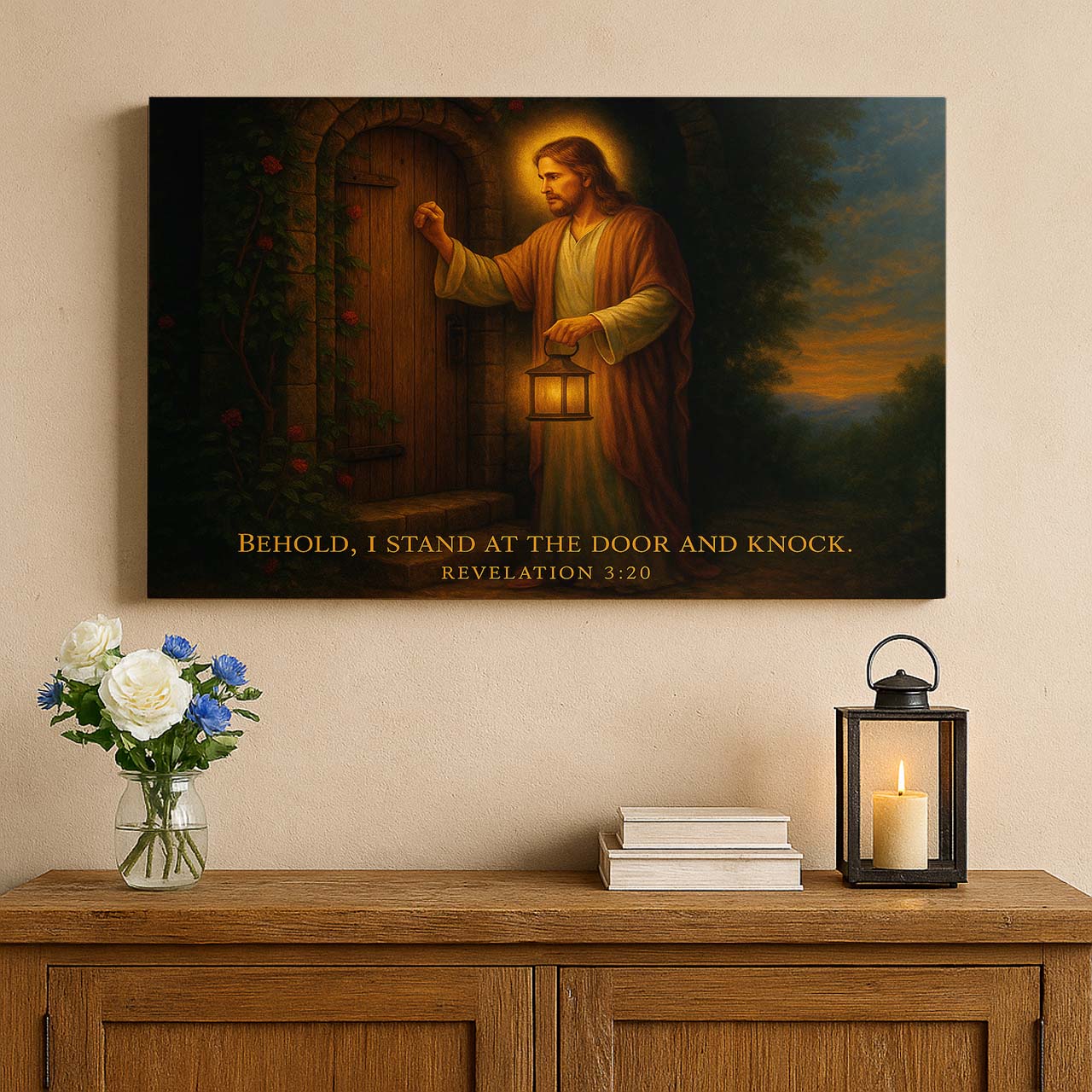 Jesus Knocking at the Door Revelation 3:20, Wall Art Canvas