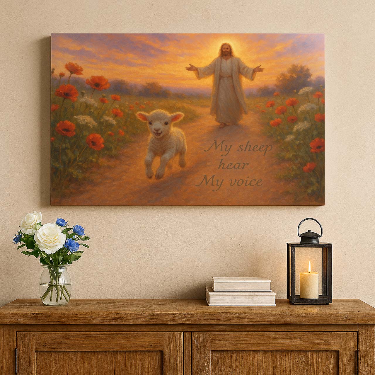 Jesus Calling Lamb Running Home, Wall Art Canvas
