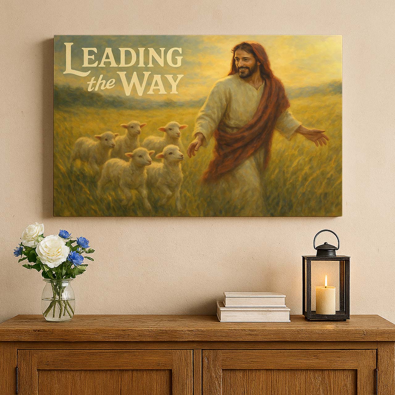 Jesus Leading the Way for the Lambs, Wall Art Canvas