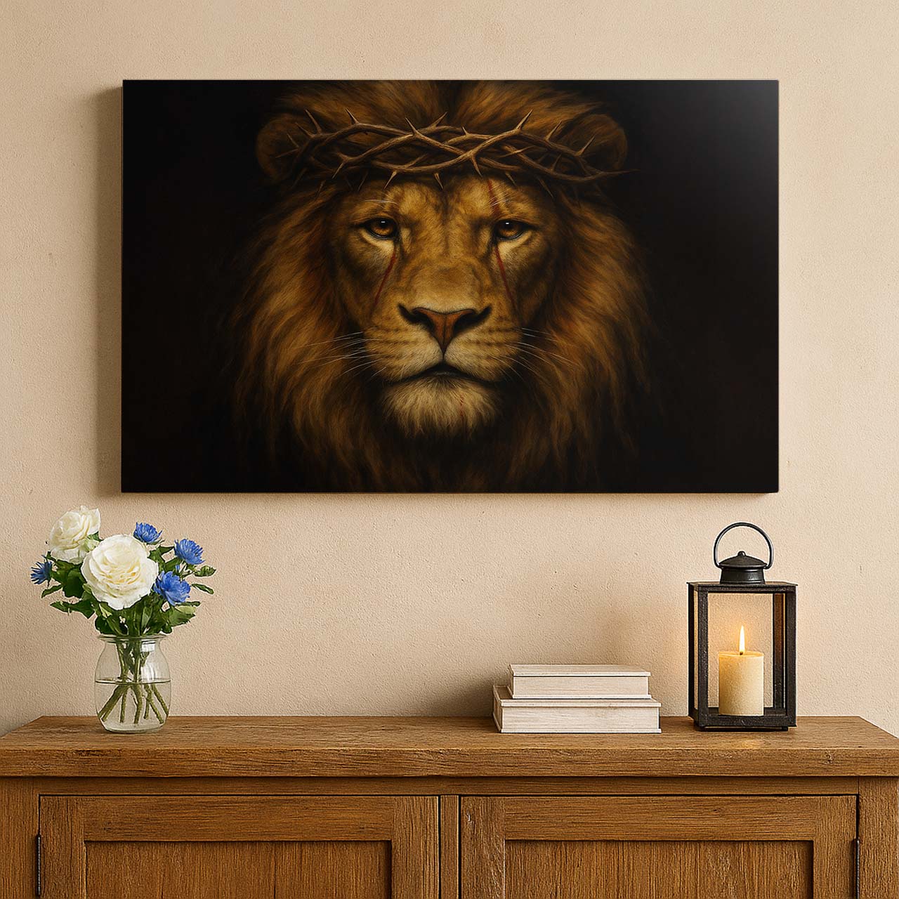 Lion of Judah Wearing Crown of Thorns, Wall Art Canvas