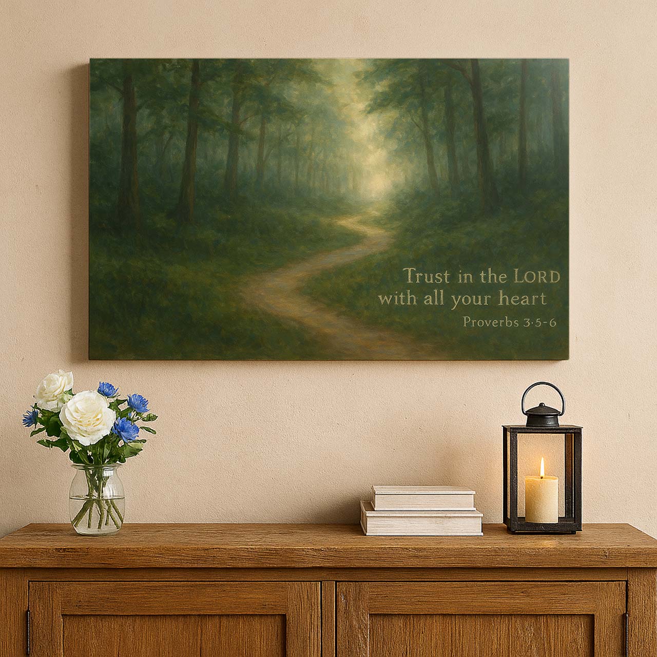 Forest Path Framed by 'Trust in the LORD' Proverbs 3:5-6, Wall Art Canvas